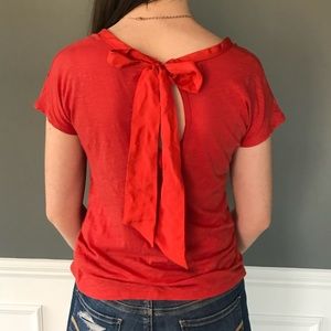 Anthropologie orange t-shirt w/ back cutout & bow